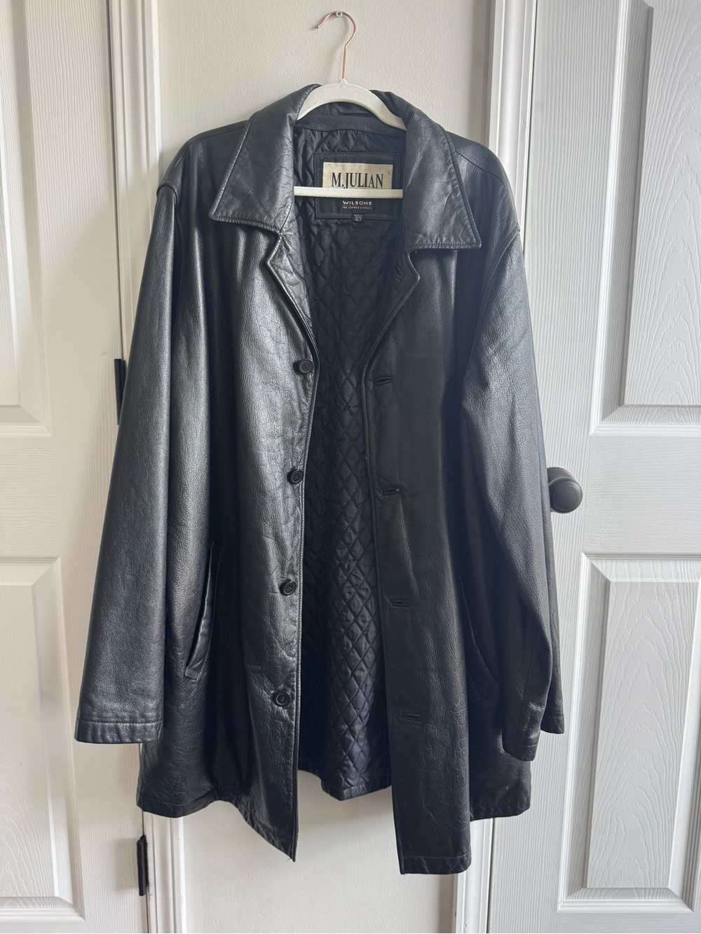 Wilsons Leather M. Julian Black Genuine Leather Long Coat XL 010